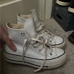 White Leather High-Top Converse Sneakers